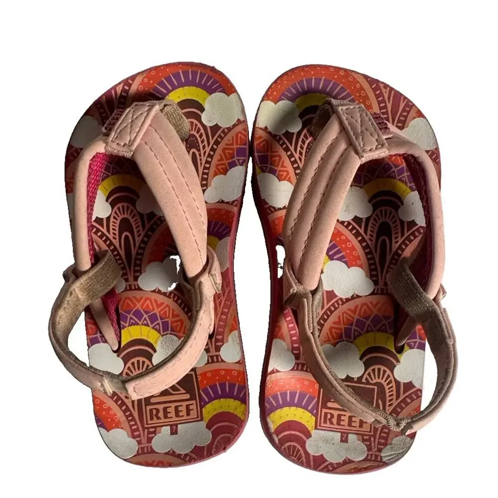 Reef Little Ahi Toddler Girls Pink Tropical Flip Flop Sandals Size 7T EU 23